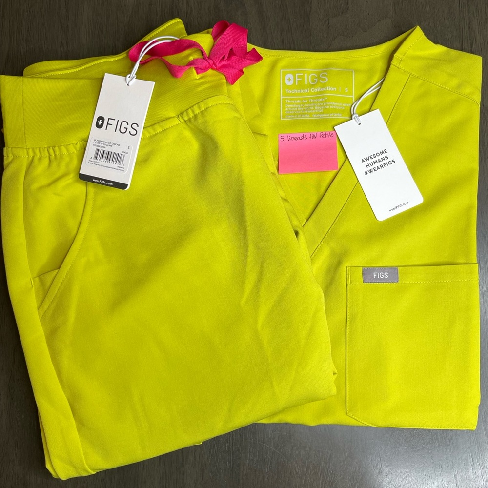 NWT FIGS Scrub Set Catarina Top High Waisted Petite Zamoras Limeade Size S